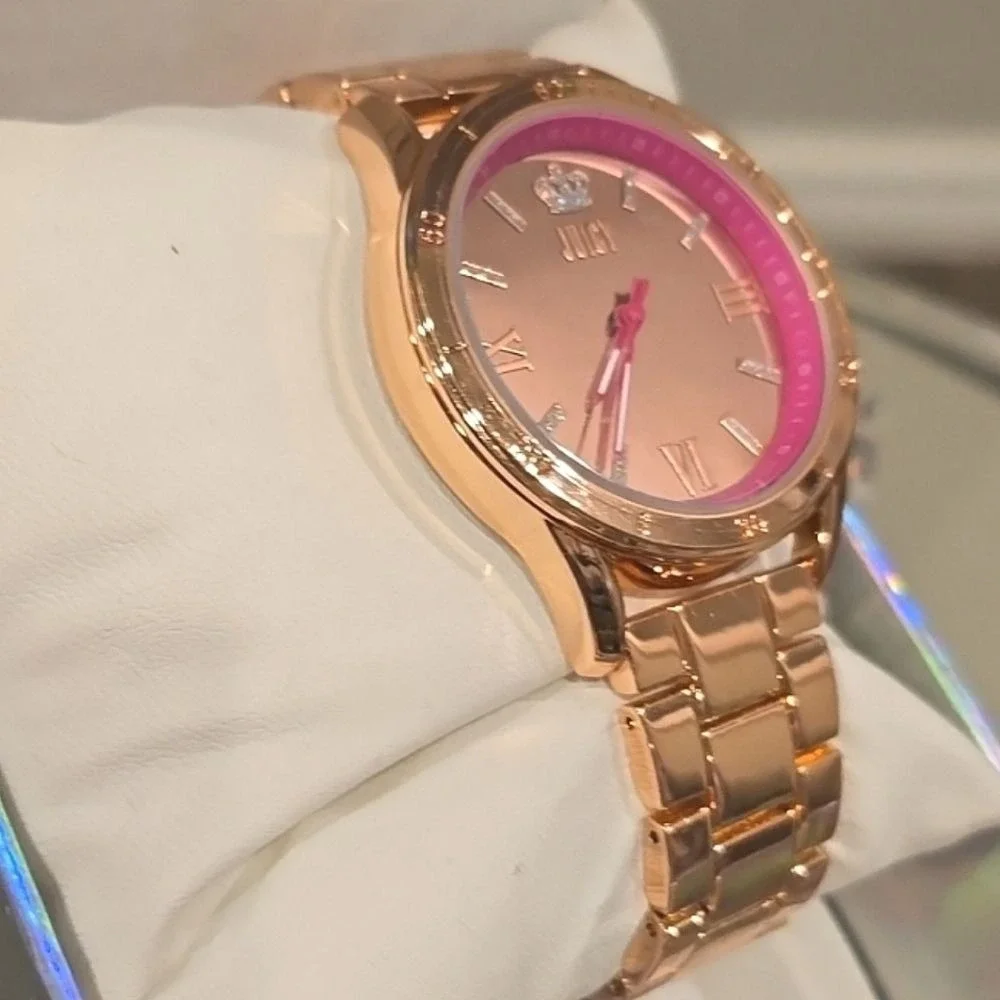 Juicy Couture Black Label Rhinestone Crown Logo Gold Rose Tone Braclet‎ Watch